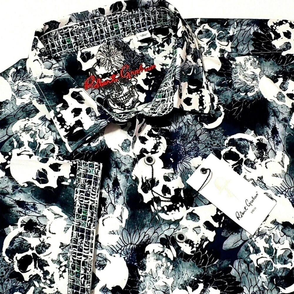 Robert Graham Floral Mens Large Geometric Print Short Sleeve Shirt